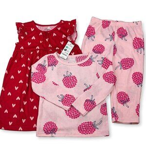 Carter's Just One You® Toddler Girls' 3pc Hearts and Raspberries Gown Pajama Set